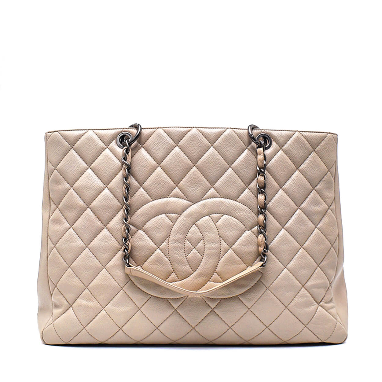 Chanel - Light Beige Quilted Caviar Leather XL (GST)  Grande Shopping Tote Bag